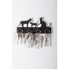 Özgürce Renkli Ahşap Oynayan Kediler Anahtarlık ve Anahtar Askısı