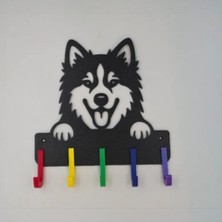Özgürce Renkli Husky Köpek Figürlü Dekoratif Anahtarlık ve Duvar Askılığı 21X22 cm