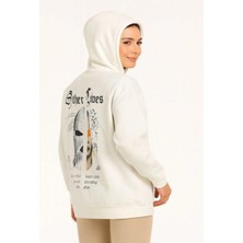 Efnaz Style Kapşonlu Sweatshirt – Oversize Üç Iplik Şardonlu Hoodie, “other Lives” Ön - Arka Baskılı, Kanguru Cepli, Kışlık Rahat Günlük Stil - Beyaz