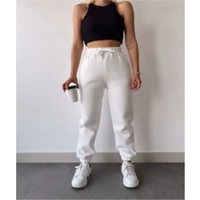 Efnaz Style Üç Iplik Basic Lastikli Eşofman Pantolon - Beyaz