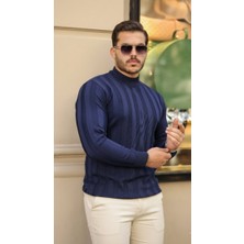 Efnaz Style Erkek Yarım Balıkçı Yaka Kabartma Desenli Triko