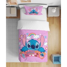 Leva Home Stich Desenli 3D Dijital Baskılı Tek Kişilik Kız Çocuk Çarşafsız Nevresim Takımı Uyku Seti