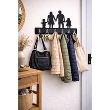 Özgürce Şehir Temalı Aile Figürlü Duvar Dekoratif Askısı, 6 Kancalı Mdf Anahtarlık Seti