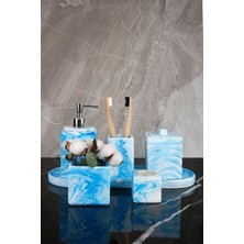 PremiumPort 7 Parça Mermer Desenli Banyo Seti: Sabunluk, Diş Fırçalık, Mumluk, Saksı
