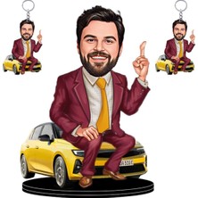 Özgürce Kişiye Özel 3D Ahşap Araba Figürlü Anahtarlık Çift Hediye Seti
