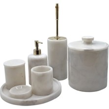 PremiumPort Şık Beyaz Mermer ve Gold Detaylı 7'li Banyo Seti Takımı