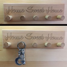 Özgürce Ahşap Kayın Anahtarlık Askısı, Duvar Dekoru, Home Sweet Home Yazısı