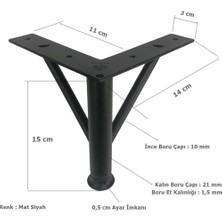Beasym Firkete Ayak Metal 15 cm Mat Siyah Mobilya Koltuk Ayağı