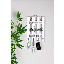 Özgürce Beyaz Ahşap Dekoratif Hasır Askılı Çit Anahtarlık, 4 Askılı