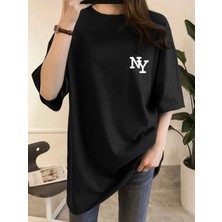 Efnaz Style Baskılı Oversize Bisiklet Yaka T-Shirt - Siyah