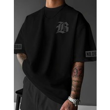 Efnaz Style Baskılı Oversize Bisiklet Yaka T-Shirt - Siyah