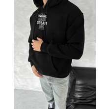 Efnaz Style Kışlık Üç Iplik Kapşonlu Sweatshirt - Siyah