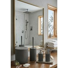 PremiumPort Banyo Seti, Bambu Desen, Siyah, Çöp Kovası, Fırçalık, Sabunluk, Sıvı Sabunluk