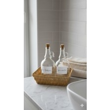 PremiumPort Hasır Sepetli 2'li Cam Deterjan ve Yumuşatıcı Seti, 1000 ml
