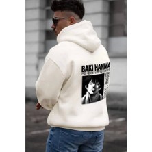 Efnaz Style Erkek Baskılı Kapüşonlu ve Kordon Ipli Sweat - Beyaz