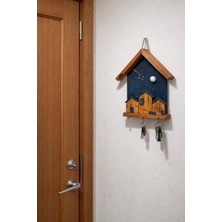 Özgürce Gece Temalı Ahşap Duvar Anahtarlık, 30X20 Cm, Şık Dekoratif Tasarım