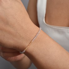 Nox Jewelry 14 Ayar Altın Kaplama Akuamarin Morganit Beril Doğal Taşlı Gümüş Bileklik - BGS00121