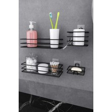 PremiumPort Paslanmaz Metal Banyo Seti, Raf, Sabunluk ve Diş Fırçalığı 4’lü