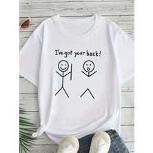Efnaz Style Baskılı Oversize Bisiklet Yaka T-Shirt - Beyaz