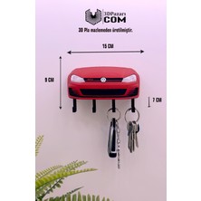 Özgürce Kırmızı Renkli Golf Mk7 3D Tasarımlı Dekoratif Anahtar Askısı