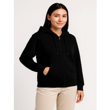 Efnaz Style Üç Iplik Kapüşonlu Tam Fermuarlı Kanguru Çepli Sweatshirt Hoodie - Siyah