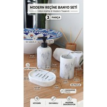 PremiumPort Şık 3 Parça Mermer Desenli Banyo Seti, Modern ve Zarif Tasarım
