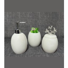 PremiumPort Şık Beyaz Mermer Oval Banyo Seti 3'lü, Zarif ve Modern Tasarım