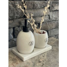 PremiumPort Beyaz Mermer Oval 3'lü Banyo Seti, Şık ve Modern Tasarım
