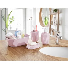 PremiumPort Geometrik Tasarımlı 4’lü Banyo Seti, Sabunluk, Diş Fırçalık ve Sıvı Sabunluk