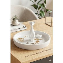 Özgürce Kedi Figürlü Takı ve Aksesuar Organizer, Dekoratif Tepsi, 16 cm