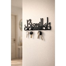 Özgürce Siyah Metal Motifli Bismillah Dekoratif Askılık ve Anahtarlık Seti