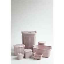 PremiumPort Pudra Renkli 7'li Örgü Desenli Banyo Çeyiz Seti