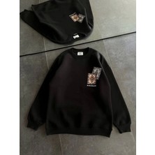 Efnaz Style Bisiklet Yaka Baskılı Sweatshirt - Siyah