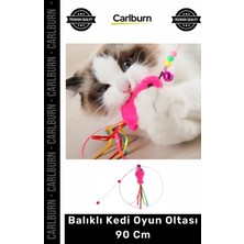 Carlburn Özel Üretim Dayanıklı Interaktif Eğitici Hareketli Avcı Kedi Oyuncağı Balıklı Kedi Oyun Oltası 90 cm