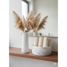 PremiumPort Mermer Desenli Banyo Seti, Vazo ve Havluluk, Antrasit Gri Detaylı