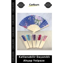 Carlburn #yelpaze Doğal Renkli Çiçekli Desenli Hediyelik Dekoratif Katlanabilir Dayanıklı Ahşap Yelpaze