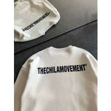 Efnaz Style Kışlık Bisiklet Yaka Oversize Baskılı Sweatshirt - Beyaz