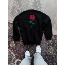 Efnaz Style Oversize Üç Iplik Bisiklet Yaka Baskılı Sweatshirt - Siyah