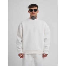 Efnaz Style Unisex Biskilet Yaka Üç Iplik Sweatshirt - Beyaz