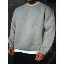 Efnaz Style Kışlık Bisiklet Yaka Üç Iplik Basic Sweatshirt - Gri