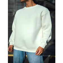 Efnaz Style Kışlık Bisiklet Yaka Üç Iplik Basic Sweatshirt - Beyaz