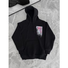 Efnaz Style Uzun Kol Kapşonlu Ön ve Arka Baskılı Sweatshirt - Siyah
