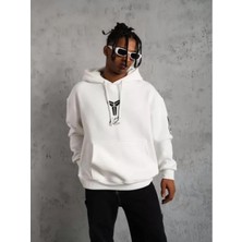 Efnaz Style Unisex Sırt Baskılı Kapüşonlu Üç Iplik Oversize Sweatshirt - Beyaz