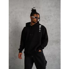 Efnaz Style Unisex Kapşonlu Uzun Kol Baskılı Sweetshirt - Siyah