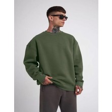 Efnaz Style Unisex Biskilet Yaka Üç Iplik Sweatshirt - Haki