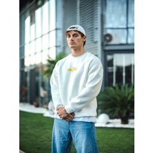 Efnaz Style Kışlık Bisiklet Yaka Baskılı Sweatshirt - Beyaz