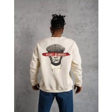 Efnaz Style Unisex Bisiklet Yaka Baskılı Oversize Sweatshirt - Beyaz