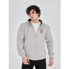 Efnaz Style Unisex Baskılı Tam Fermuarlı Kapşonlu Sweatshirt - Boyalı Gri