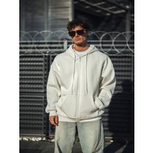 Efnaz Style Oversize Tam Fermuarlı Uzun Kol Hırka - Beyaz