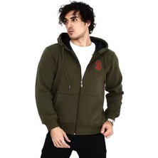 Efnaz Style Unisex Baskılı Tam Fermuarlı Kapşonlu Sweatshirt - Haki